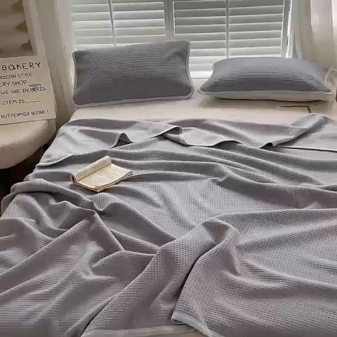 91家纺网 家纺一手货源 找家纺 来菲毛毯 2025新款全棉A类盖毯夏凉被 蓝灰