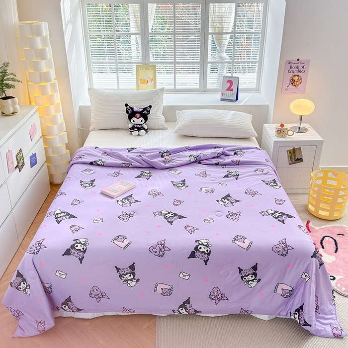 91家纺网 家纺一手货源 找家纺 博雅 2024新款三丽鸥正版系列A类牛奶丝软糯针织棉大豆纤维夏被 针织棉（带防伪标）紫色库洛米