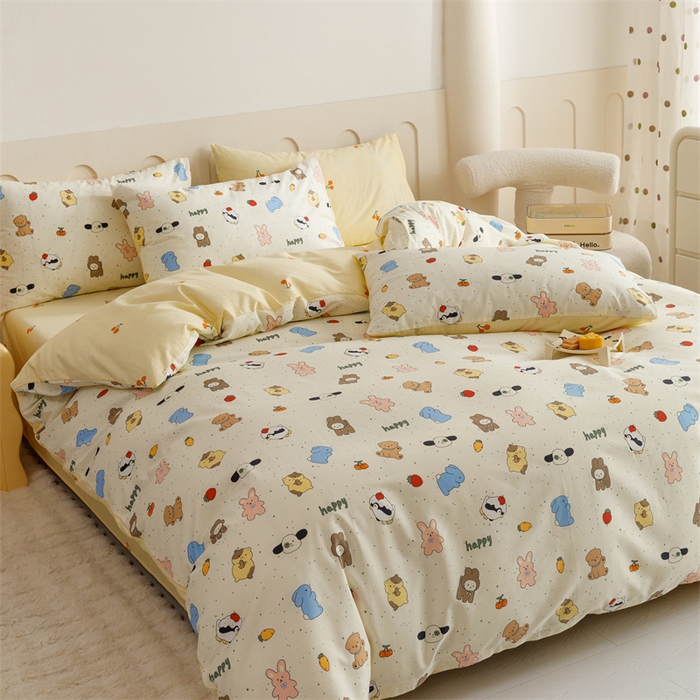 91家纺网 家纺一手货源 找家纺 红粉佳人家纺  2024新款纯棉卡通小清新四件套及单品 松岛可可