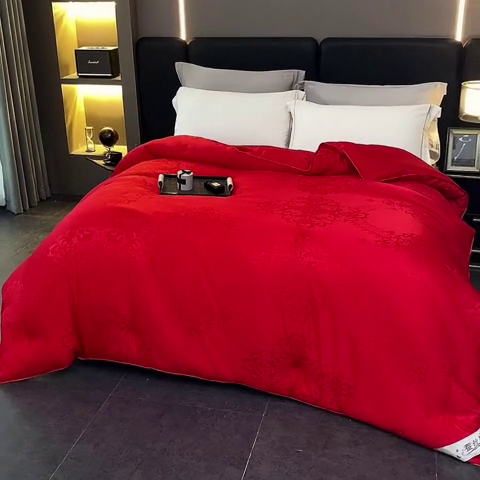 91家纺网 家纺一手货源 找家纺 恒鑫家纺 2025新款提花蚕丝被 大红色