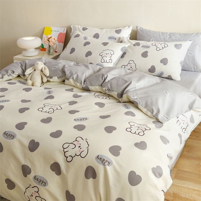 91家纺网 家纺一手货源 找家纺 红粉佳人家纺  2024新款纯棉卡通小清新四件套及单品 开心狗-1