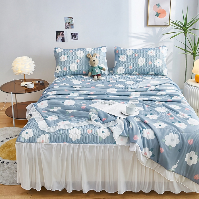 91家纺网 家纺一手货源 找家纺 爱上家居 2024新款印花凉席床裙床单款夏被-床裙款 树莓兰