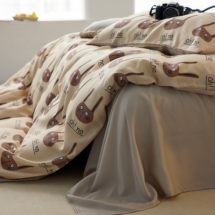 91家纺网 家纺一手货源 找家纺 时年家纺 2024春夏新品莱赛尔天丝印花四件套 长耳兔