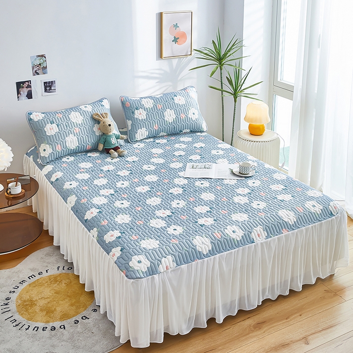 91家纺网 家纺一手货源 找家纺 爱上家居 2024新款印花凉席床裙床单款夏被-床裙款 树莓兰