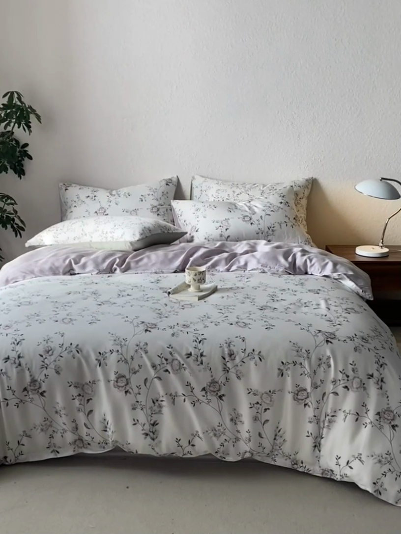 91家纺网 家纺一手货源 找家纺 时年家纺 2024春夏新品莱赛尔天丝印花四件套 情依