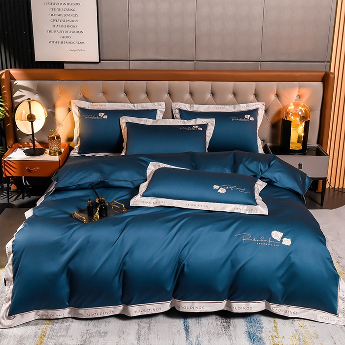 91家纺网 家纺一手货源 找家纺 瑞驰家纺 2024新款A类长绒棉刺绣四件套-雅典娜系列 雅典娜-轻奢蓝