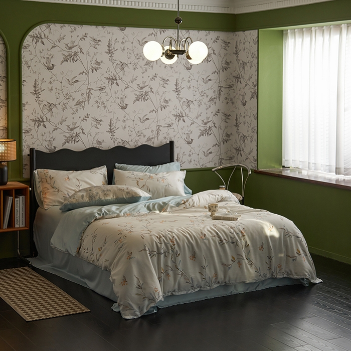 91家纺网 家纺一手货源 找家纺 时年家纺 2024春夏新品莱赛尔天丝印花四件套 清雅