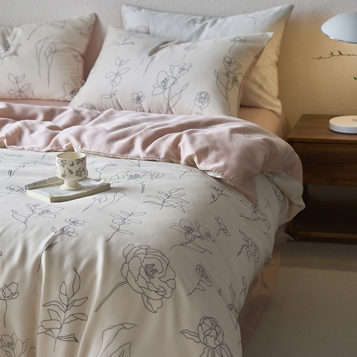 91家纺网 家纺一手货源 找家纺 时年家纺 2024春夏新品莱赛尔天丝印花四件套 菲青