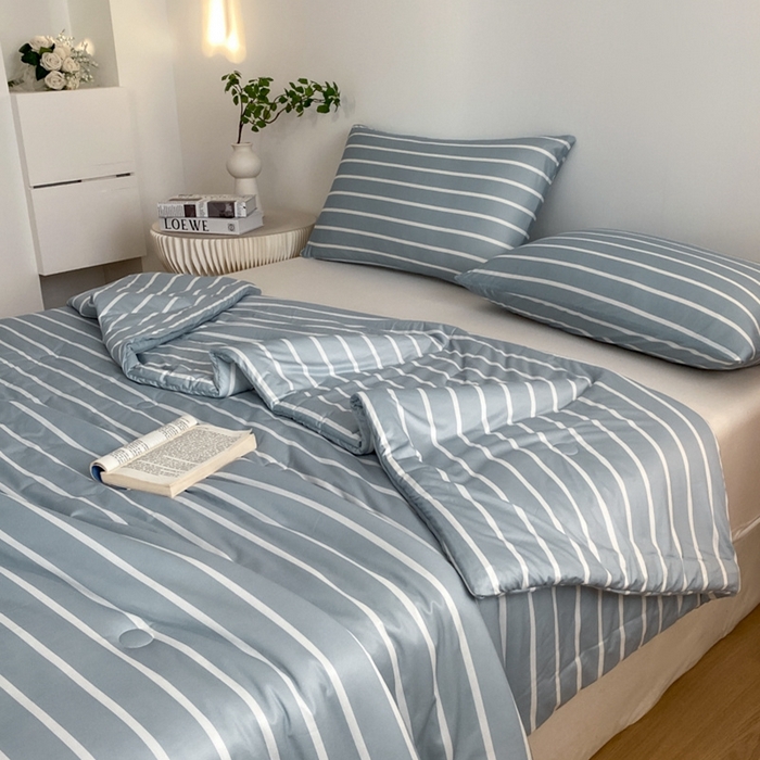 91家纺网 家纺一手货源 找家纺 荔禾家居 A类针织棉无印风夏被 豆蔻-蓝