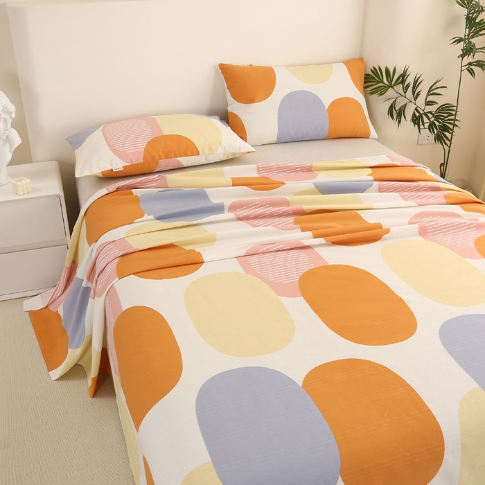 91家纺网 家纺一手货源 找家纺 金泰莱 2025新款三枚段条卷边老粗布凉席三件套床单套件 点尚彩色 原棉款