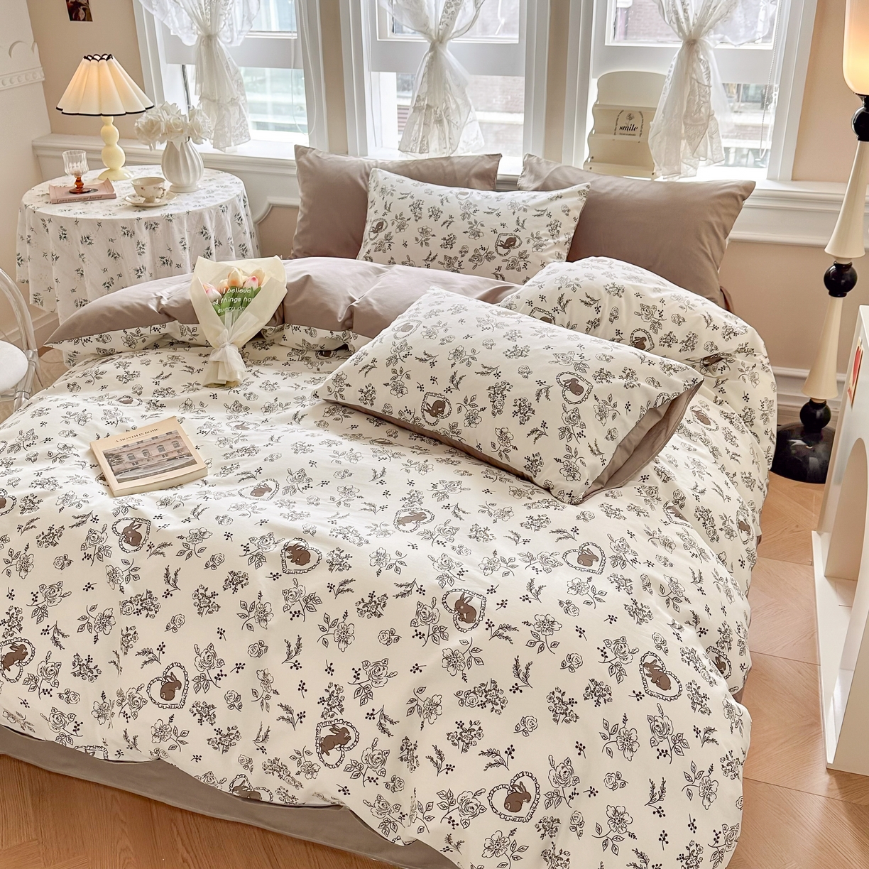 91家纺网 家纺一手货源 找家纺 晨希家居 2024新款小清新全棉印花四件套 兰幸花园