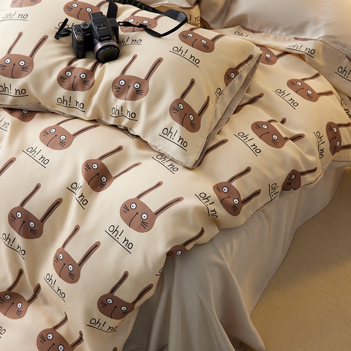 91家纺网 家纺一手货源 找家纺 时年家纺 2024春夏新品莱赛尔天丝印花四件套 长耳兔