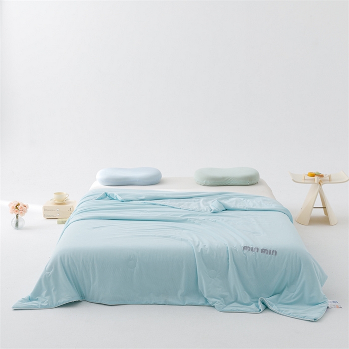 91家纺网 家纺一手货源 找家纺 丝幔家纺 2025新款A类提花绣花凉感夏被 被子被芯 湖蓝