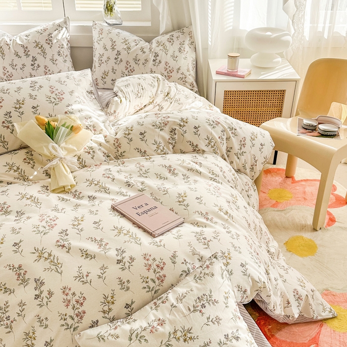 91家纺网 家纺一手货源 找家纺 晨希家居 2024新款小清新全棉印花四件套 诺订