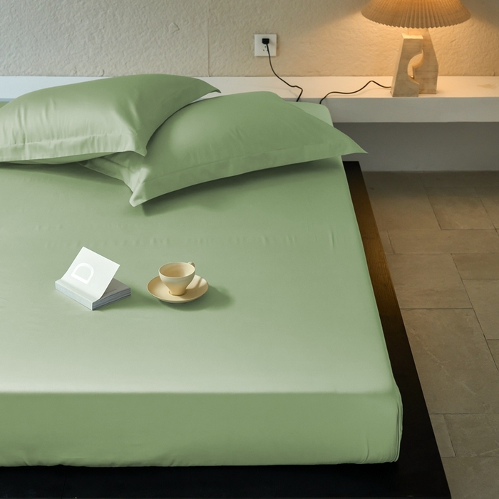 91家纺网 家纺一手货源 找家纺 秀色家纺 2025新款高端酒店50支贡缎长绒棉床笠单件纯棉全棉贡缎可裸睡单双人床上用品 梦易-艾绿