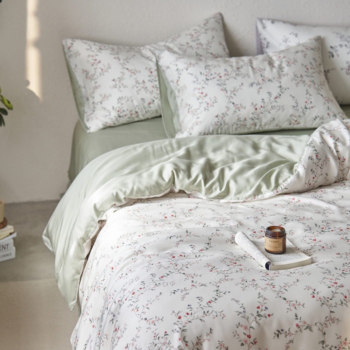 91家纺网 家纺一手货源 找家纺 时年家纺 2024春夏新品莱赛尔天丝印花四件套 青春印记