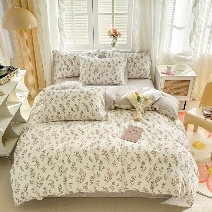 91家纺网 家纺一手货源 找家纺 晨希家居 2024新款小清新全棉印花四件套 诺订