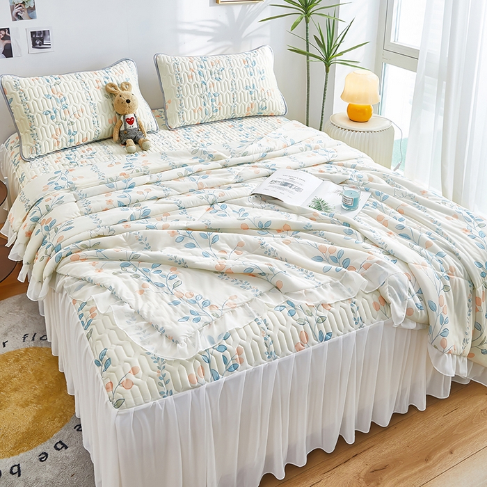 91家纺网 家纺一手货源 找家纺 爱上家居 2024新款印花凉席床裙床单款夏被-床裙款 兔子花园