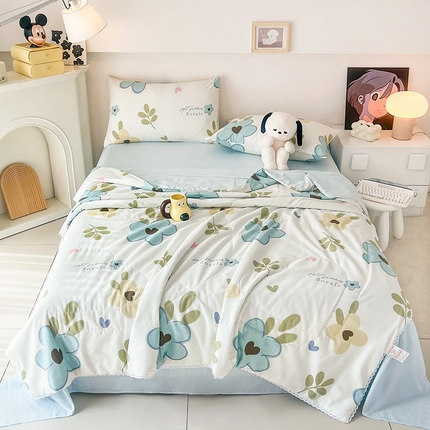 倾慕家纺 新款A类小清新水洗棉小花边夏被系列 花田印象