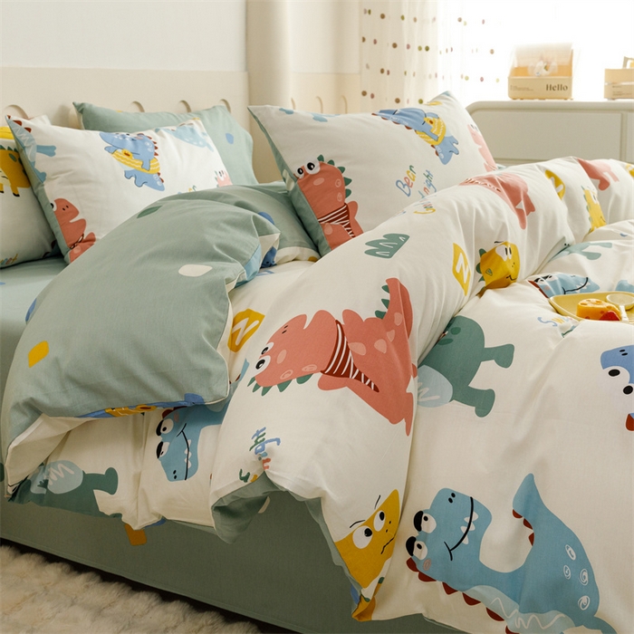 91家纺网 家纺一手货源 找家纺 红粉佳人家纺  2024新款纯棉卡通小清新四件套及单品 恐龙世界-1