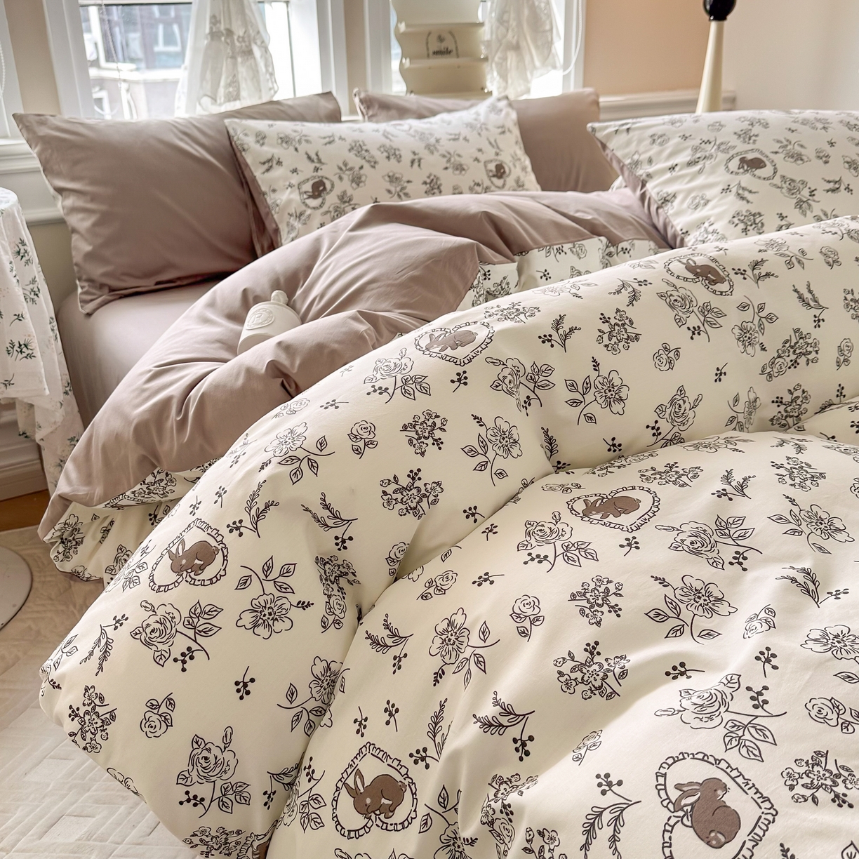 91家纺网 家纺一手货源 找家纺 晨希家居 2024新款小清新全棉印花四件套 兰幸花园