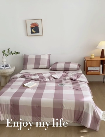 91家纺网 家纺一手货源 找家纺 荔禾家居 A类针织棉无印风夏被 咖大格