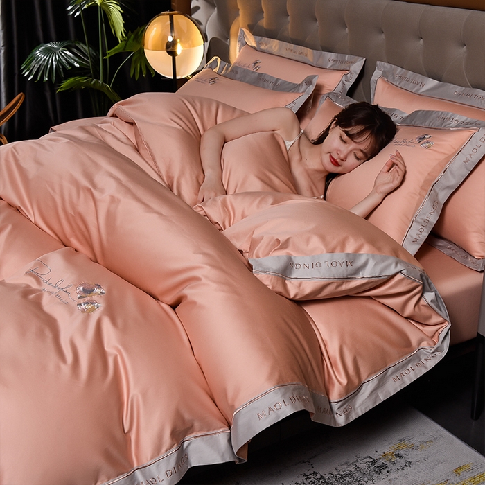 91家纺网 家纺一手货源 找家纺 瑞驰家纺 2024新款A类长绒棉刺绣四件套-雅典娜系列 雅典娜-温柔粉