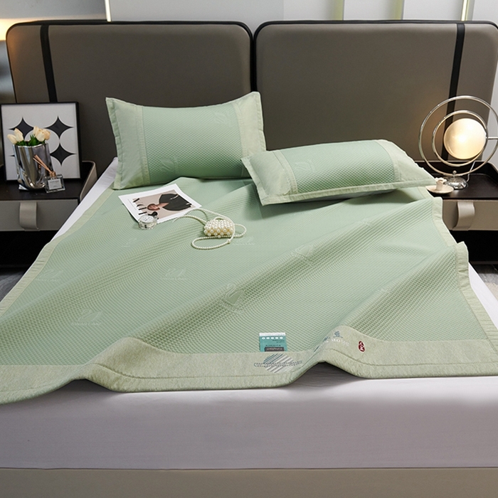 91家纺网 家纺一手货源 找家纺 青雅席业 2025新款A类母婴级刺绣冰豆豆凉席 天鹅湖-绿