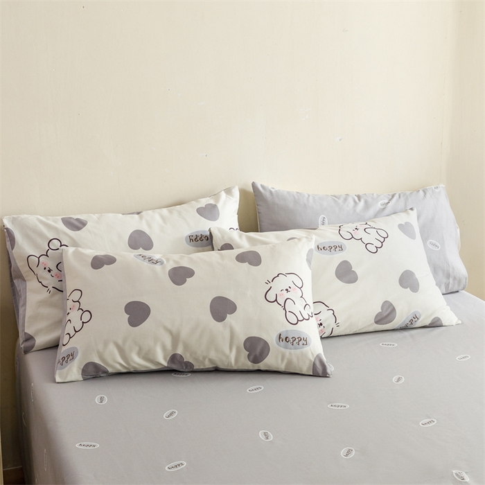 91家纺网 家纺一手货源 找家纺 红粉佳人家纺  2024新款纯棉卡通小清新四件套及单品 开心狗-1