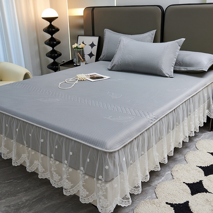 91家纺网 家纺一手货源 找家纺 （总）青雅席业 2025新款A类凉感丝蕾丝花边床笠款凉席