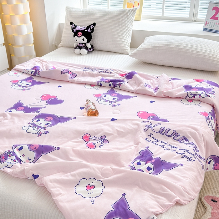 91家纺网 家纺一手货源 找家纺 博雅 2024新款三丽鸥正版系列A类牛奶丝软糯针织棉大豆纤维夏被 针织棉（带防伪标）库洛米梦想