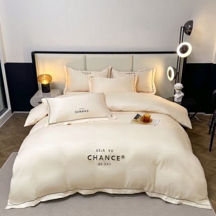 91家纺网 家纺一手货源 找家纺 （总）麦空 2025新款一字绣水洗真丝四件套-巧遇