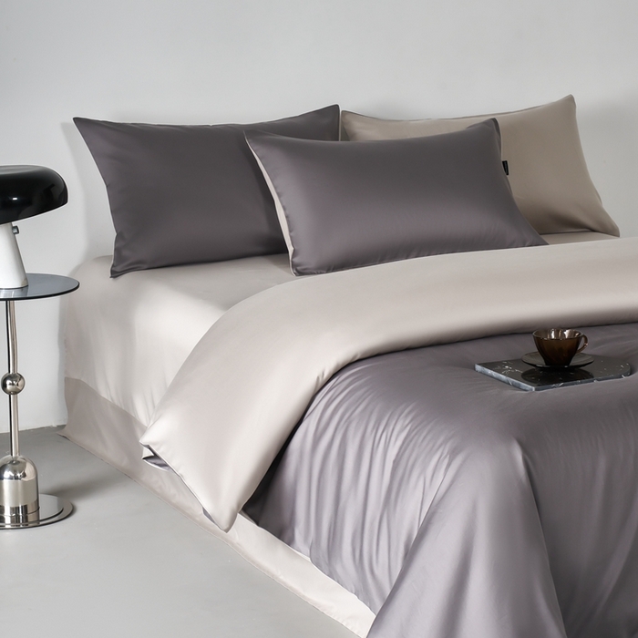 91家纺网 家纺一手货源 找家纺 秀色家纺 2025新款轻奢60支贡缎高支贡缎长绒棉全棉四件套简约纯色床上被套床单床笠式 米朵-雅士灰烟墨灰