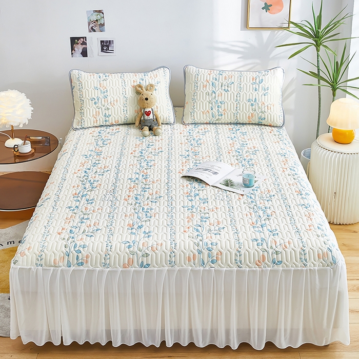 91家纺网 家纺一手货源 找家纺 爱上家居 2024新款印花凉席床裙床单款夏被-床裙款 兔子花园