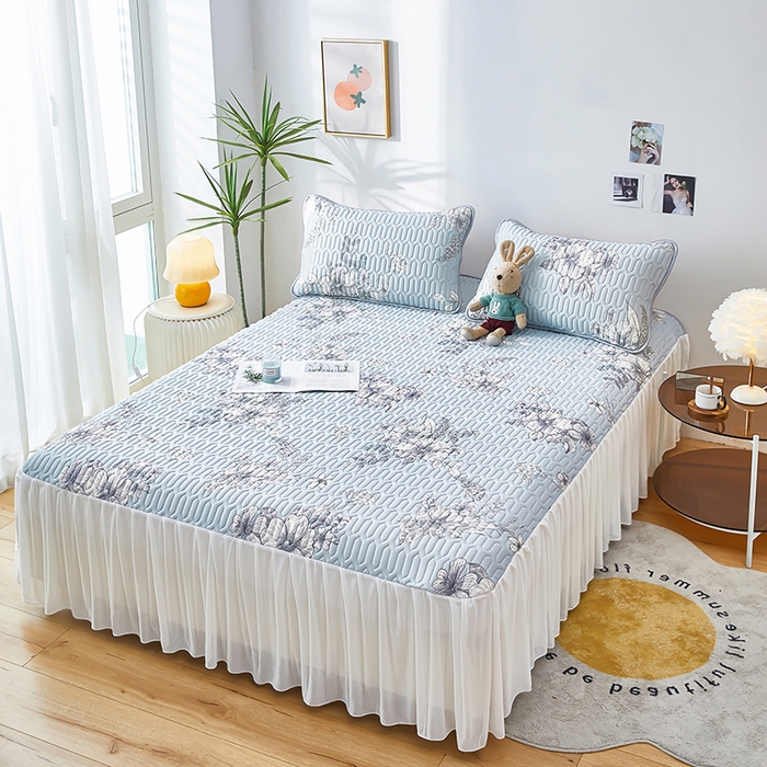 91家纺网 家纺一手货源 找家纺 爱上家居 2024新款印花凉席床裙床单款夏被-床裙款 爱之多