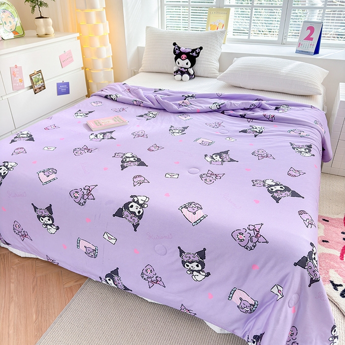 91家纺网 家纺一手货源 找家纺 博雅 2024新款三丽鸥正版系列A类牛奶丝软糯针织棉大豆纤维夏被 针织棉（带防伪标）紫色库洛米