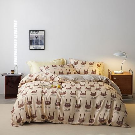 时年家纺 2024春夏新品莱赛尔天丝印花四件套 长耳兔