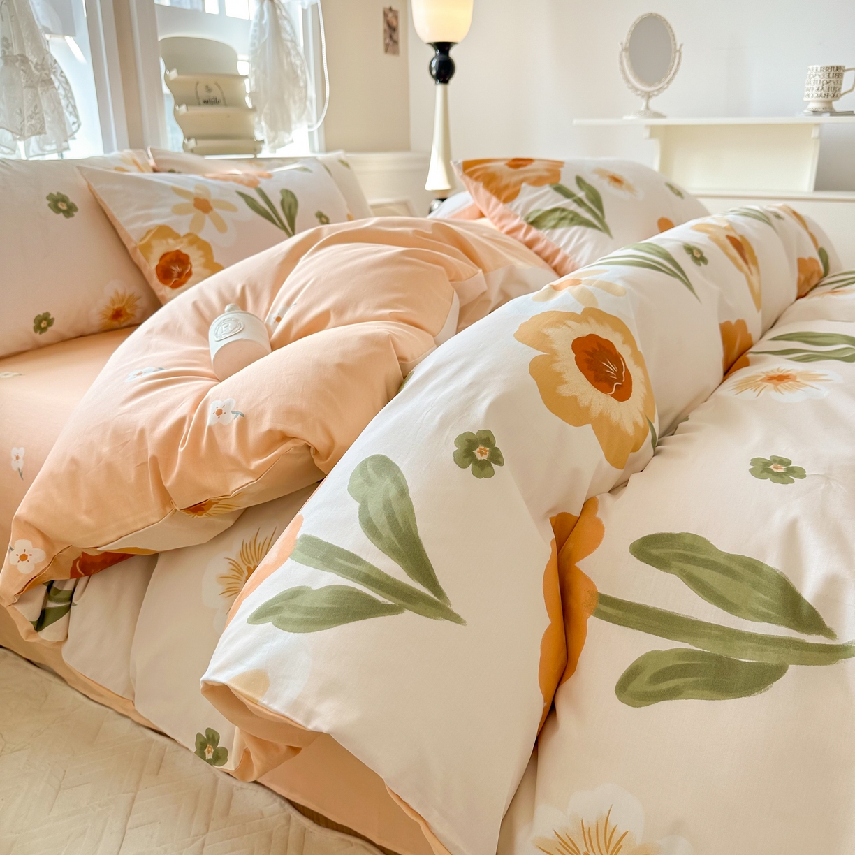 91家纺网 家纺一手货源 找家纺 晨希家居 2024新款小清新全棉印花四件套 花想容