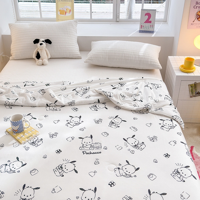 91家纺网 家纺一手货源 找家纺 博雅 2024新款三丽鸥正版系列A类牛奶丝软糯针织棉大豆纤维夏被 针织棉（带防伪标）黑白帕恰狗