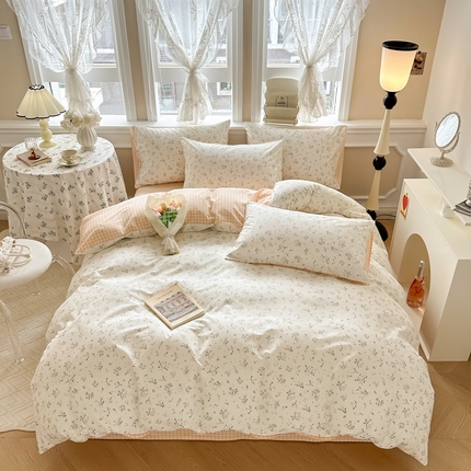 91家纺网 家纺一手货源 找家纺 晨希家居 2024新款小清新全棉印花四件套 山林