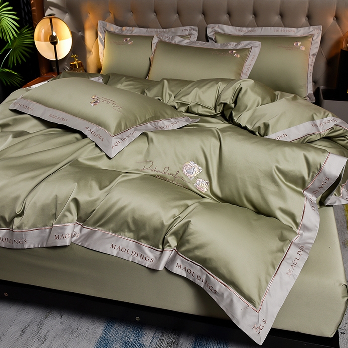 91家纺网 家纺一手货源 找家纺 瑞驰家纺 2024新款A类长绒棉刺绣四件套-雅典娜系列 雅典娜-赛琳绿