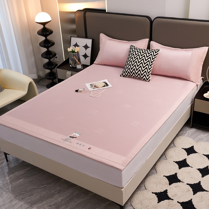 91家纺网 家纺一手货源 找家纺 青雅席业 2025新款A类母婴级刺绣冰豆豆凉席 天鹅湖-粉