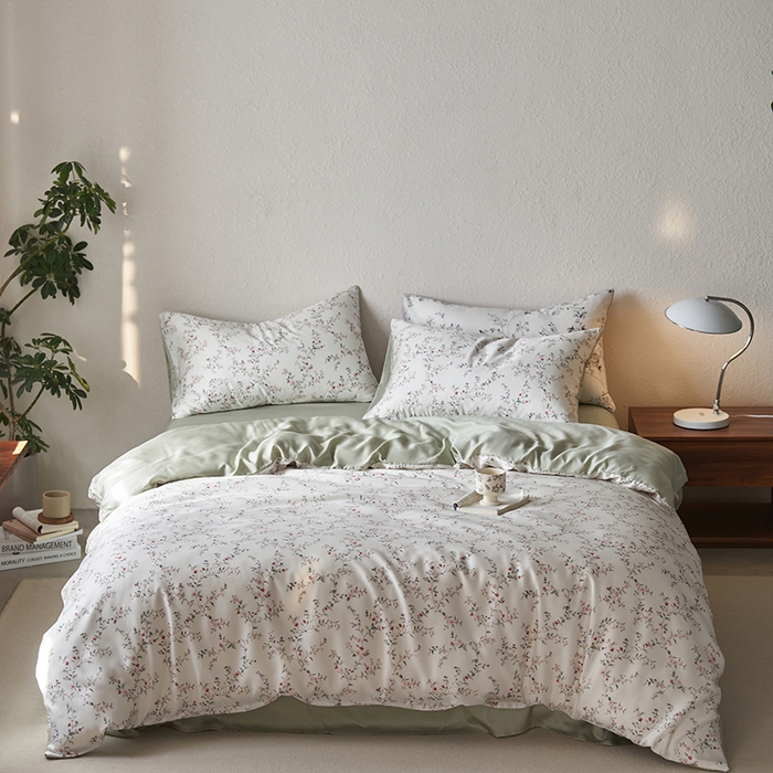 91家纺网 家纺一手货源 找家纺 时年家纺 2024春夏新品莱赛尔天丝印花四件套 青春印记