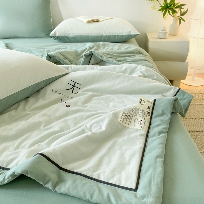 91家纺网 家纺一手货源 找家纺 荔禾家居 2024新款A类全棉水洗棉无染夏被 灌木绿