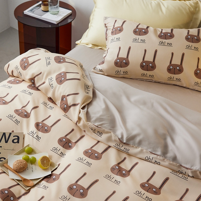 91家纺网 家纺一手货源 找家纺 时年家纺 2024春夏新品莱赛尔天丝印花四件套 长耳兔