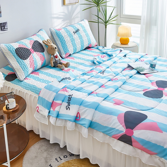 91家纺网 家纺一手货源 找家纺 爱上家居 2024新款印花凉席床裙床单款夏被-床裙款 甜蜜