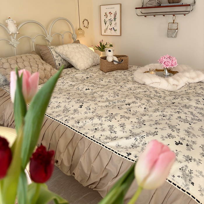 91家纺网 家纺一手货源 找家纺 晨希家居 2024新款复古法式全棉印花四件套 繁花