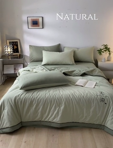 91家纺网 家纺一手货源 找家纺 荔禾家居 2024新款A类全棉水洗棉无染夏被 春辰绿