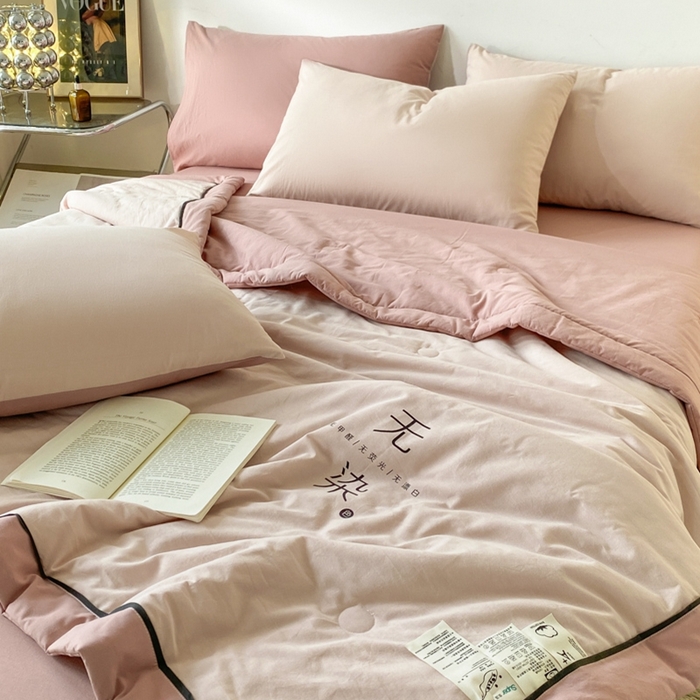 91家纺网 家纺一手货源 找家纺 荔禾家居 2024新款A类全棉水洗棉无染夏被 樱洛粉