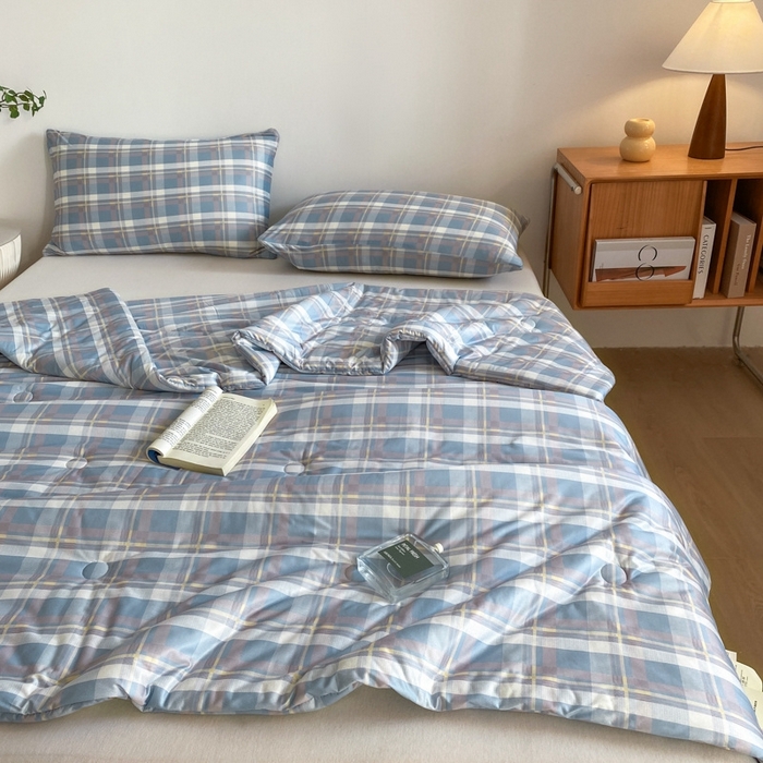 91家纺网 家纺一手货源 找家纺 荔禾家居 A类针织棉无印风夏被 流年蓝